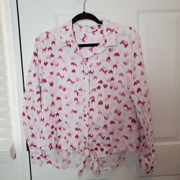 Beachlunchlounge Button Up Shirt Medium White Pink Double layer Cotton Gauze Tie - Picture 11 of 12